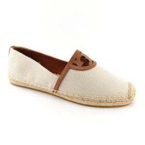 New TORY BURCH Natural Tan Logo Canvas Espadrilles Slip-on Flats 7.5